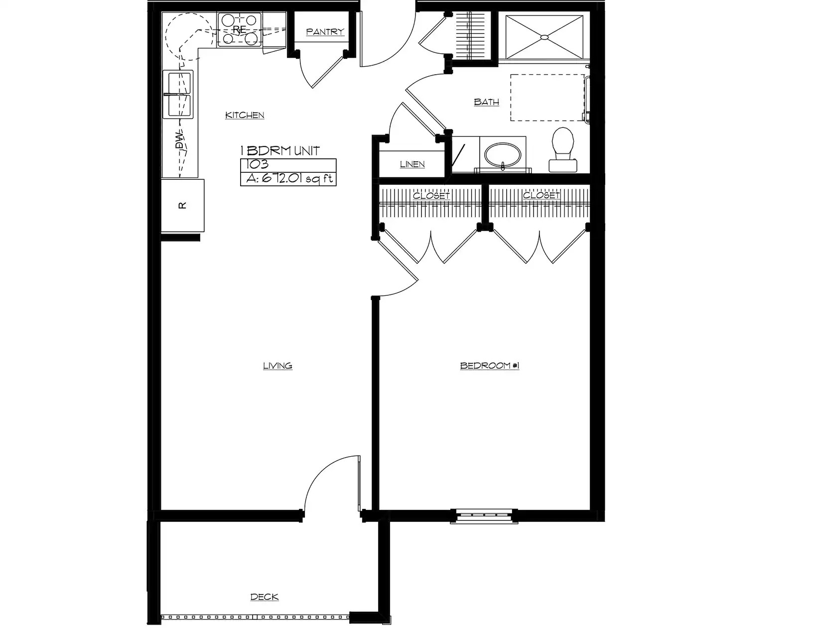 1 bedroom apartment - approximately 672 square feet