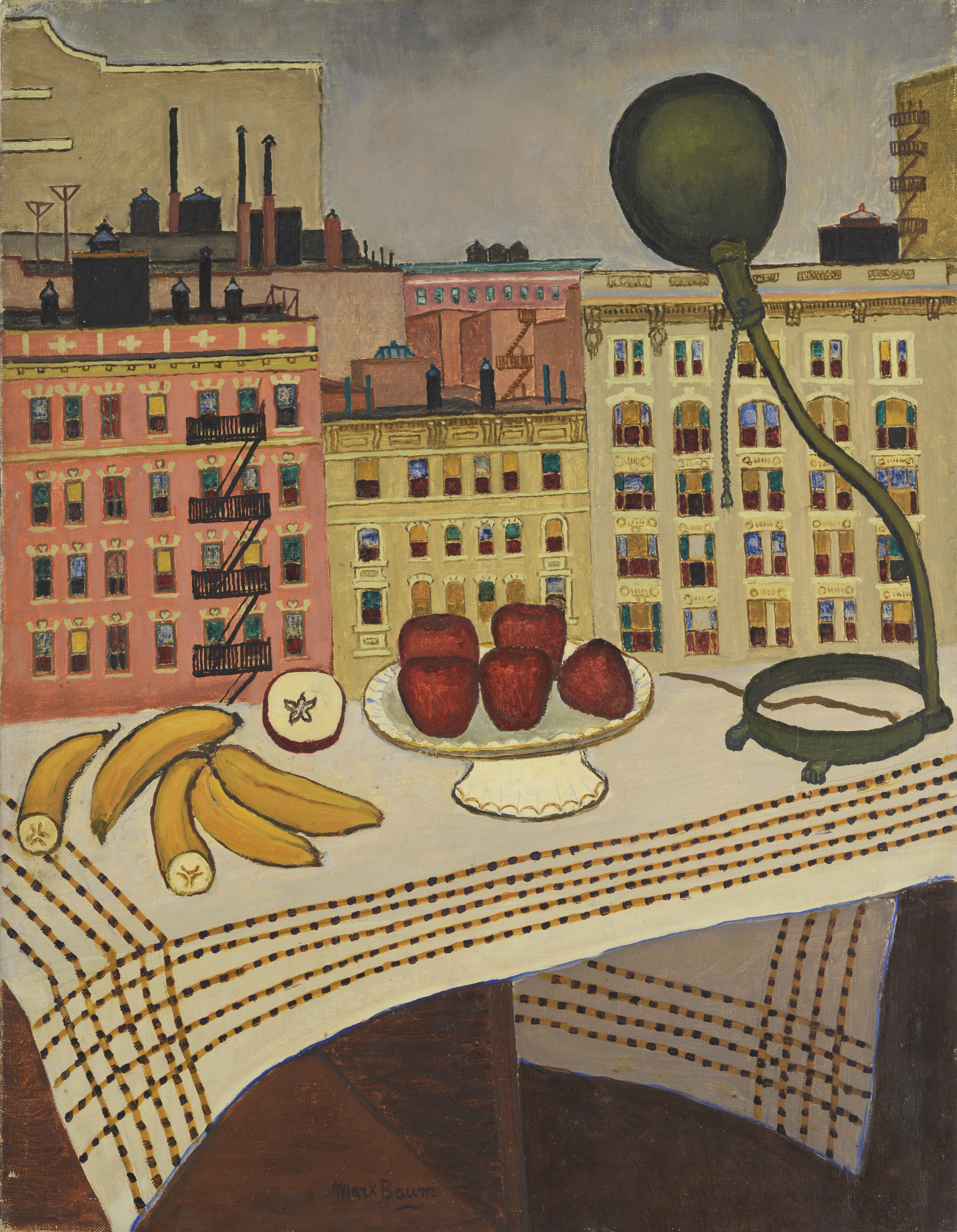 Mark Baum,  Still Life with Lamp  1946,  Oil on canvas, 30 x 20 inches 