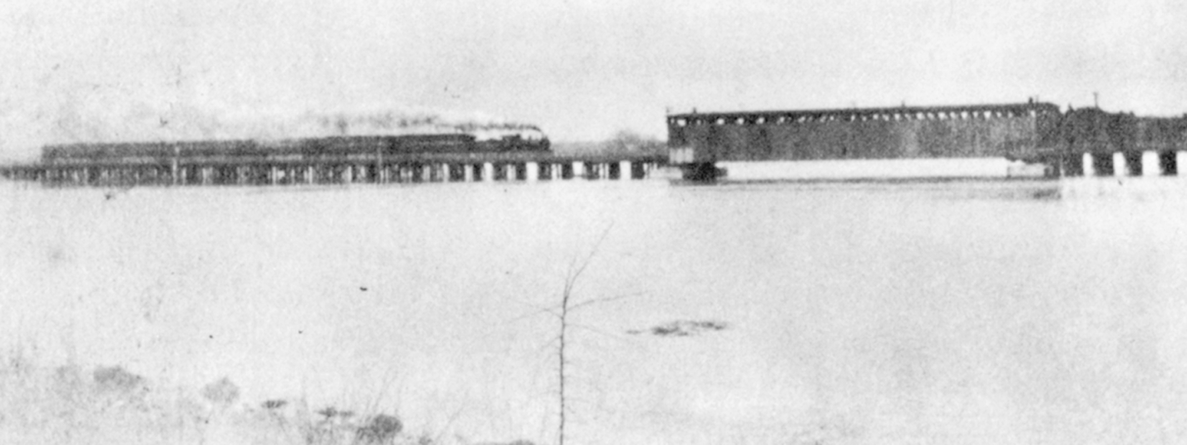 Locomotive seen crossing the Dover Point Bridge.