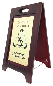Wet Floor Sign (Walnut Finish; Bi-lingual Gold Finish Plate) product