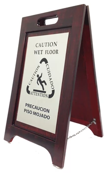 Wet Floor Sign (Walnut Finish; Bi-lingual Nickel Plate) product