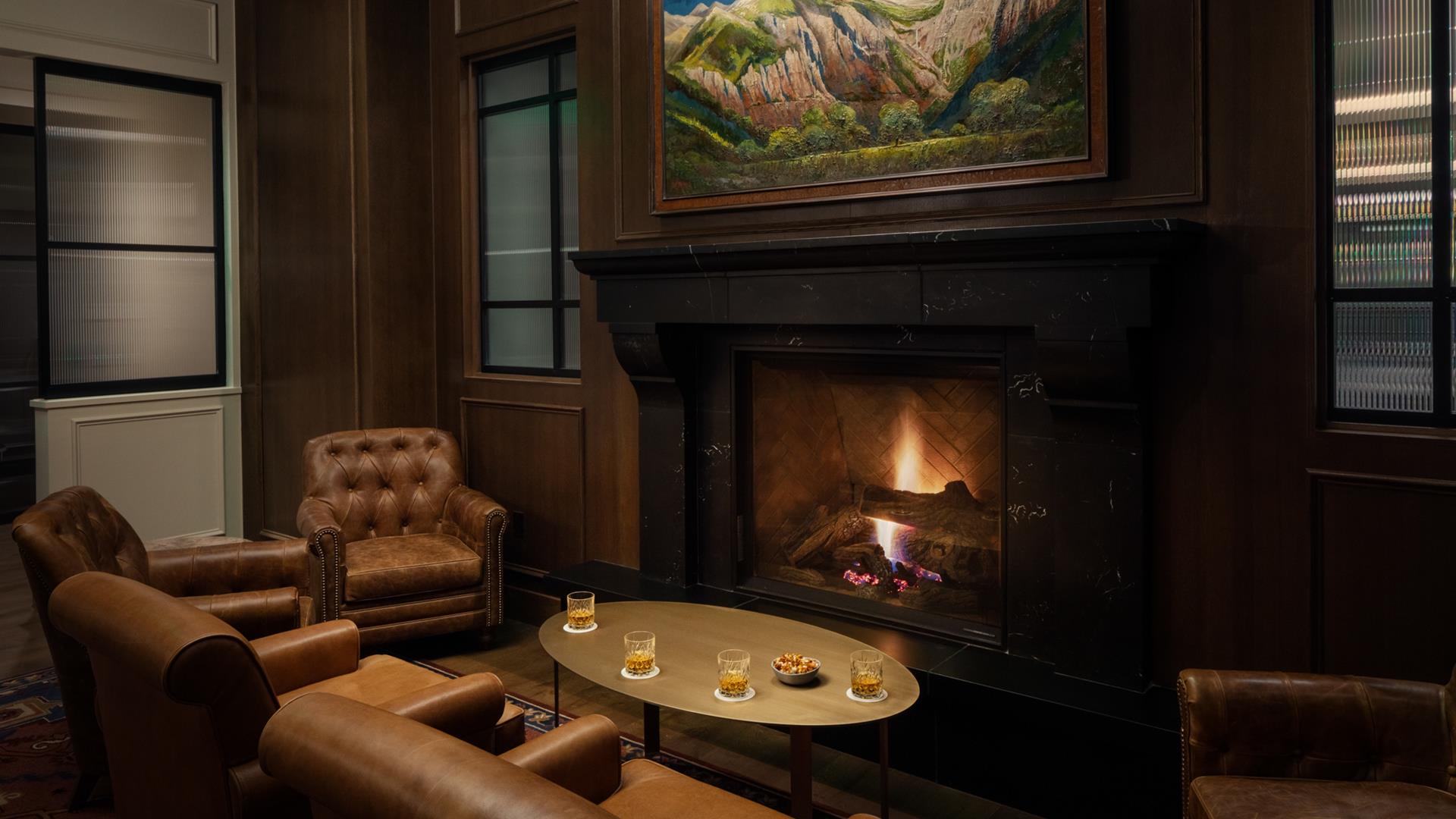cozy fireplace cocktails