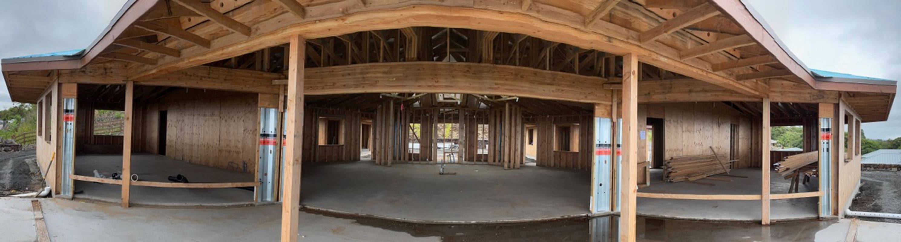 Panoramic view of the front of a house under construction