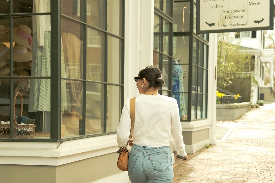 Girl walking downtown